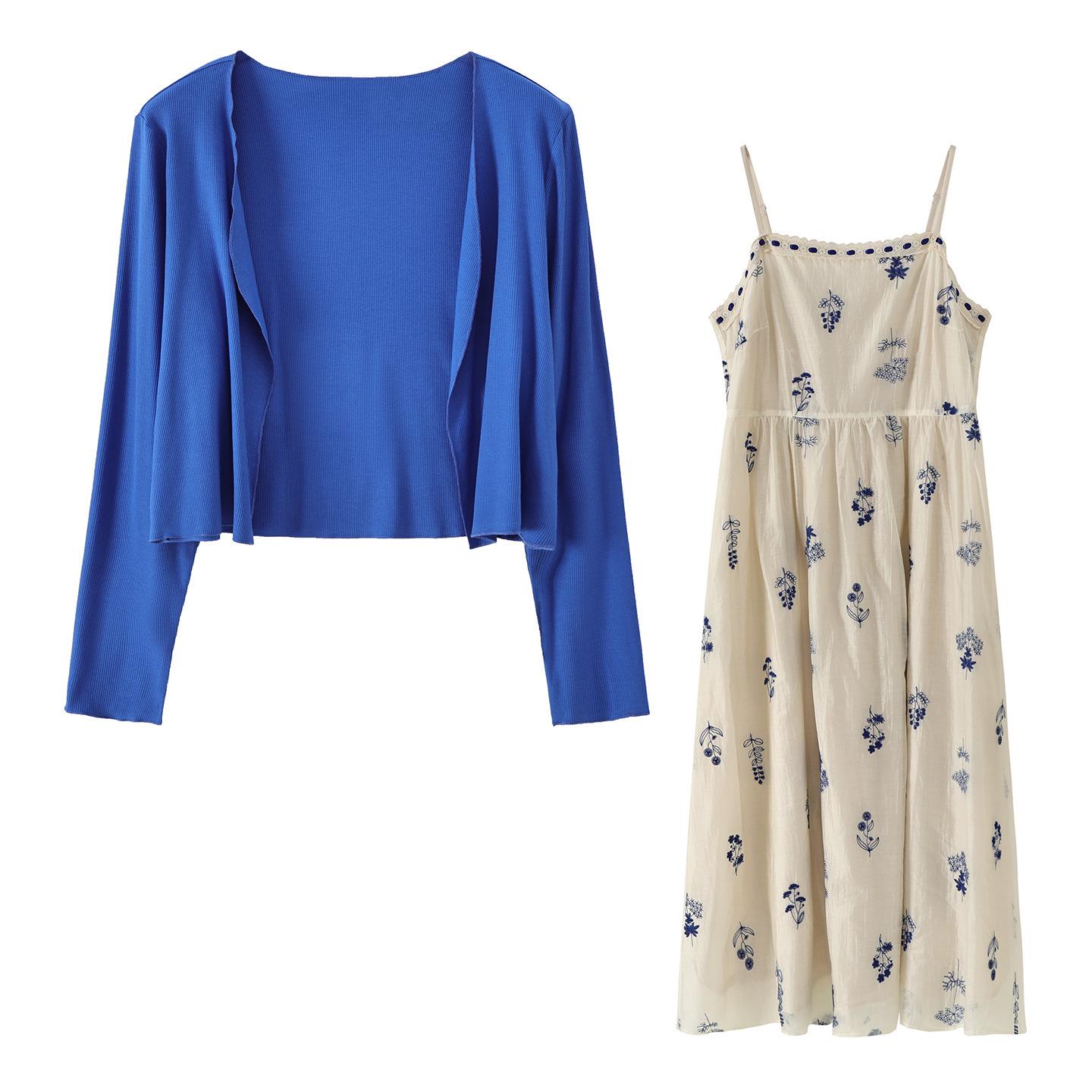 

Zhi Xuan Plus Size Retro Spaghetti Strap Dress with Spring Cardigan Two-Piece Set 3XL (176-198 lbs) синій