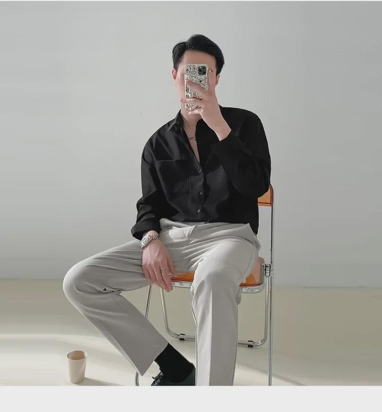 Men's Korean Style Long-Sleeve Solid Color Shirt - Trendy, Non-Iron, Versatile for Spring & Autumn