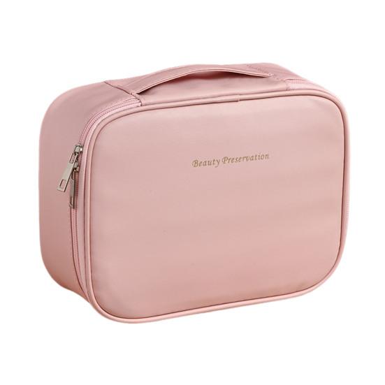 Large Capacity Cosmetic Bag Top Handle Adjustable Makeup Case with Divider Travel Makeup розовый