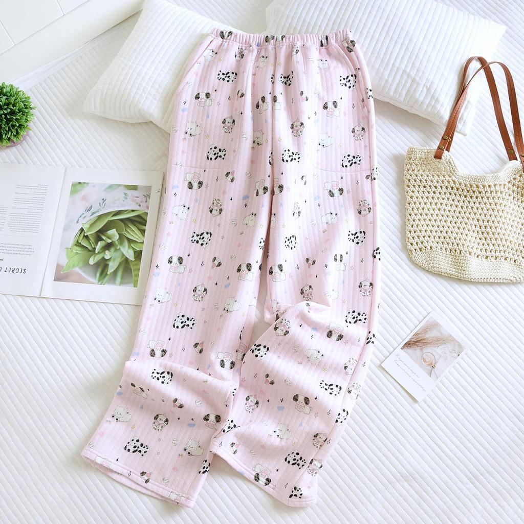 Women's Pure Cotton Soft Sleep Pants - Autumn/Winter Thin Split Hem Casual Lounge Trousers
