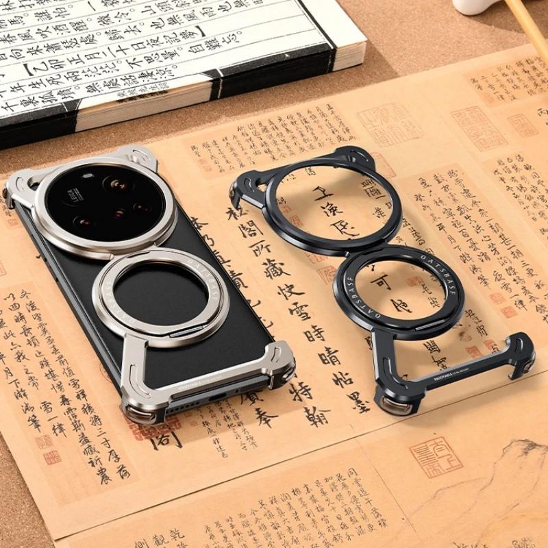 Oatsbasf Metal Magsafe Phone Case for Xiaomi 15 14 Ultra/Pro Case with 360° Rotation Stand Shockproof Thin for Xiaomi 15 14 Case