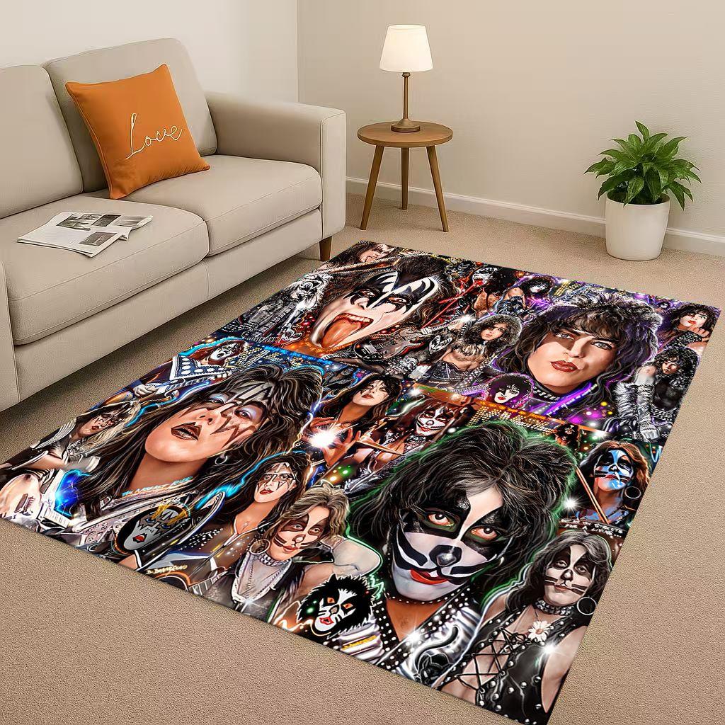 HD Kiss Rock Heavy Metal Band Gene Simmons Wohnzimmer Rutschfester Teppich für Schlafzimmer Spielzimmer Sofa, Heimdekoration Fußmatte