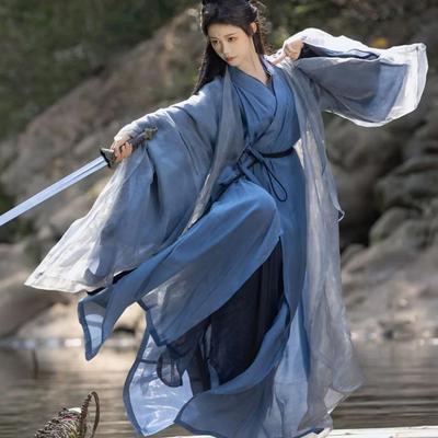 Abito cinese Hanfu Fotografia etnica Maniche larghe Collo incrociato Vita Set da donna