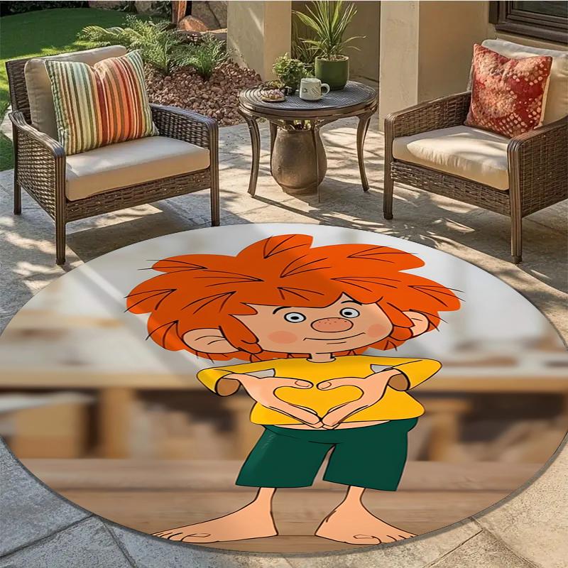 Alfombra Redonda de Dibujos Animados Meister Eder Und Sein Pumuckl, Alfombra para Sala de Estar, Dormitorio, Sofá, Sala de Juegos Decoración, Felpudo Antideslizante Q0025