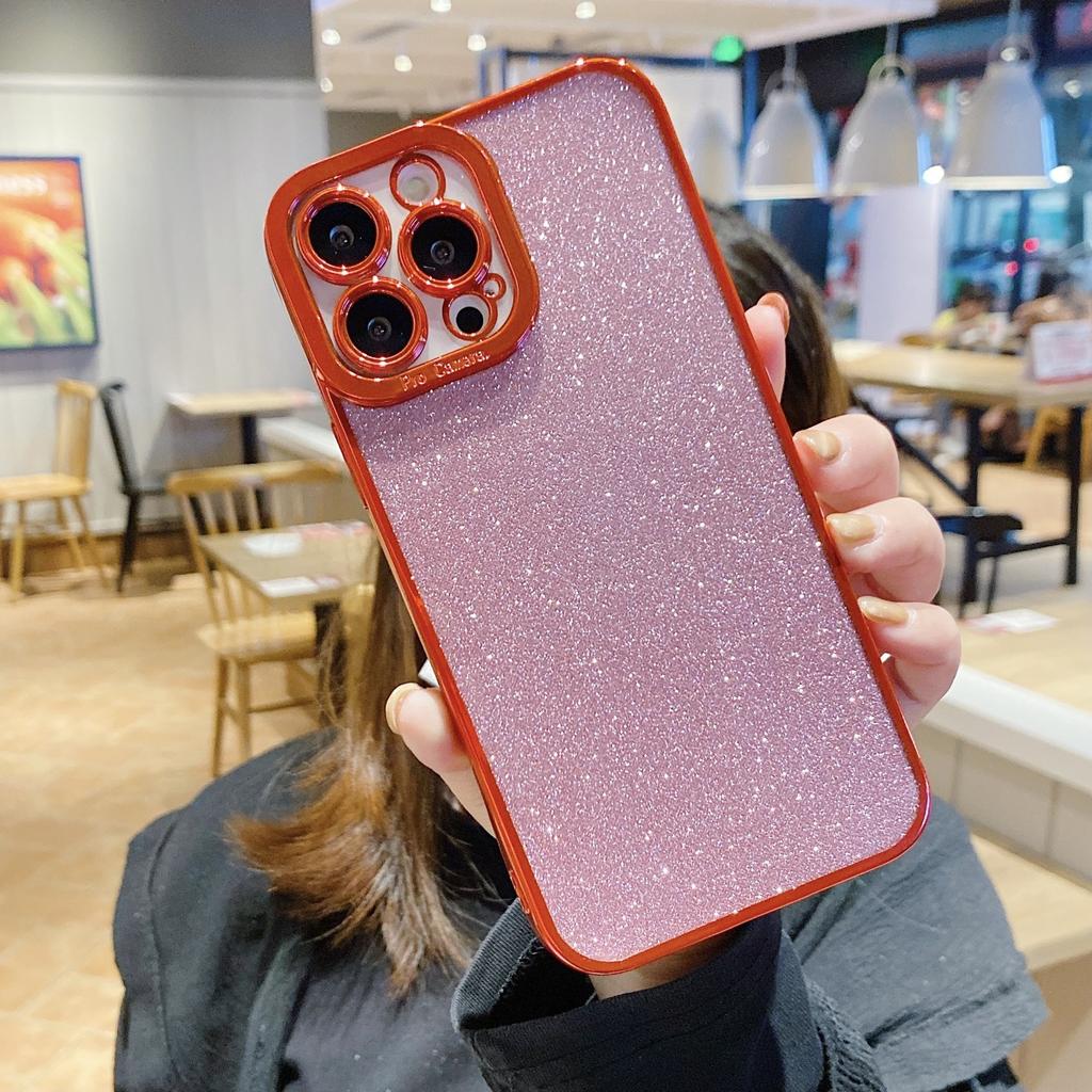 For IPhone 16 Eye Plating Sparkling Powder Phone Case for Apple 15 Promax Straight Edge Transparent All Inclusive Protective Cover
