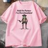Unisexs Tshirt Hold On Partner Im Overstimulated Funny Meme Graphic T Shirts Cowboy Frog T Shirt Fashion Cotton Short Sleeve Top