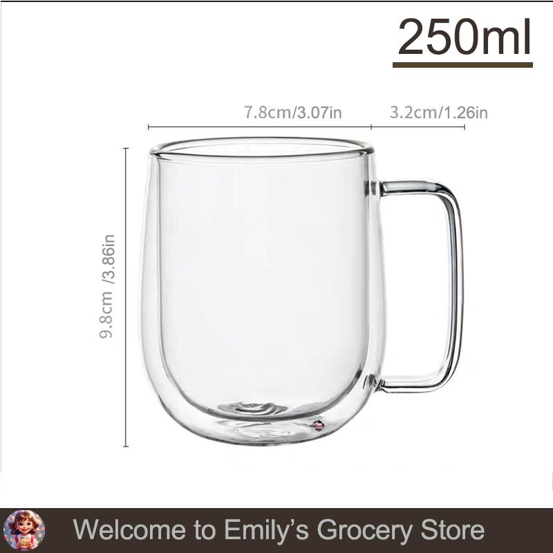 150-350ml Dvojstěnné skleněné hrnky na kávu Tepelně odolné Vysoké borosilikátové sklo Hrneček s uchem Mléko Džus Voda Průhledné hrnky Dárek