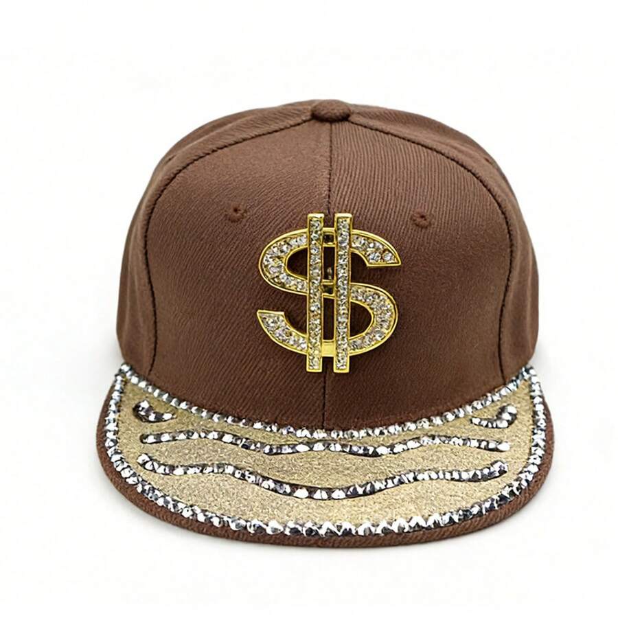 Hip Hop Snapback Cap With Rhinestone Dollar Sign Embellishment Unisex Streetwear Hat