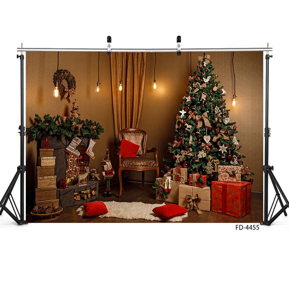 Christmas Tree Gifts Light Photography Background Customized Backdrops for Children Baby Family Party Photoshoot Photo Studio