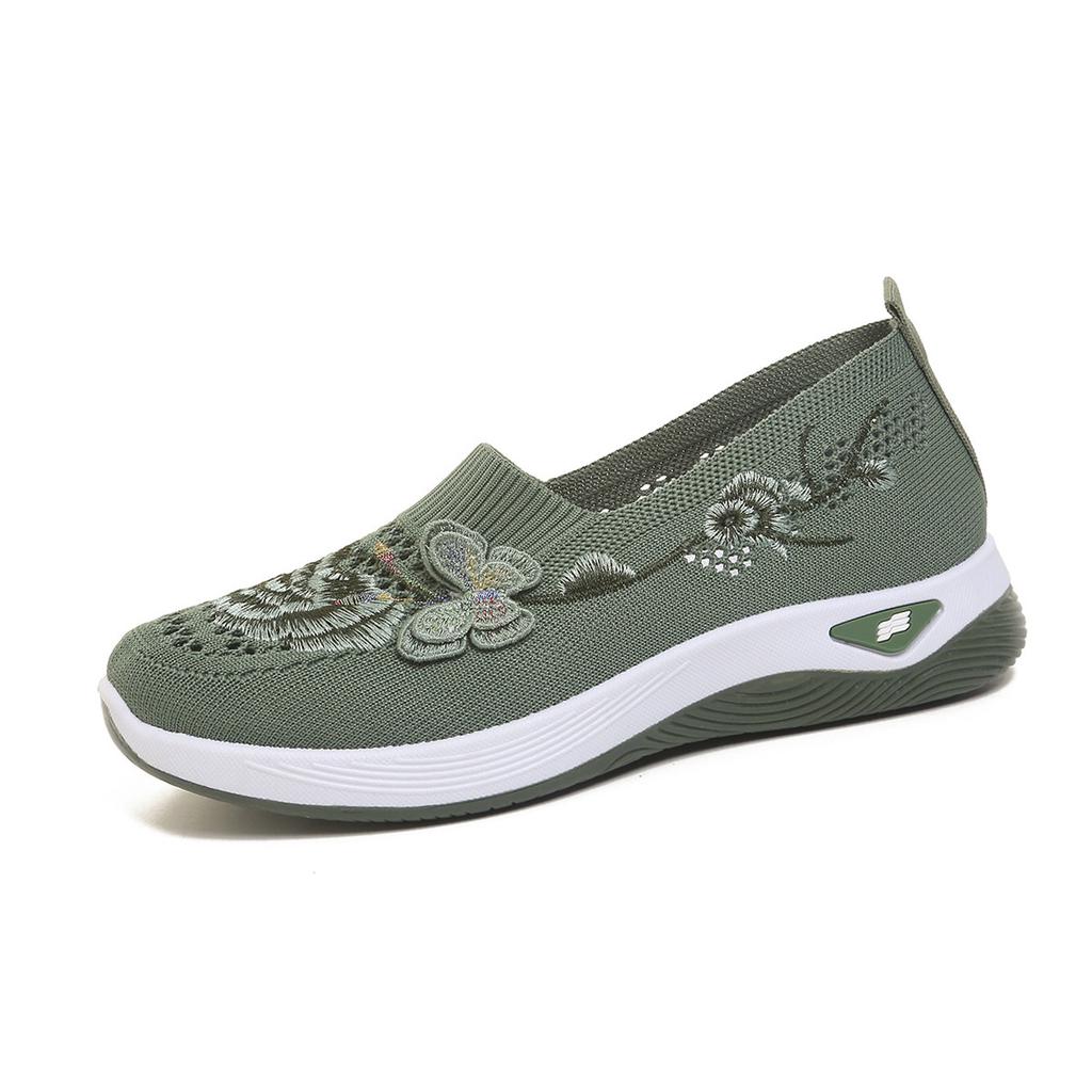 Embroidered Lightweight and Breathable Mesh Surface Sports Shoes, Women's Anti-slip Walking Shoes