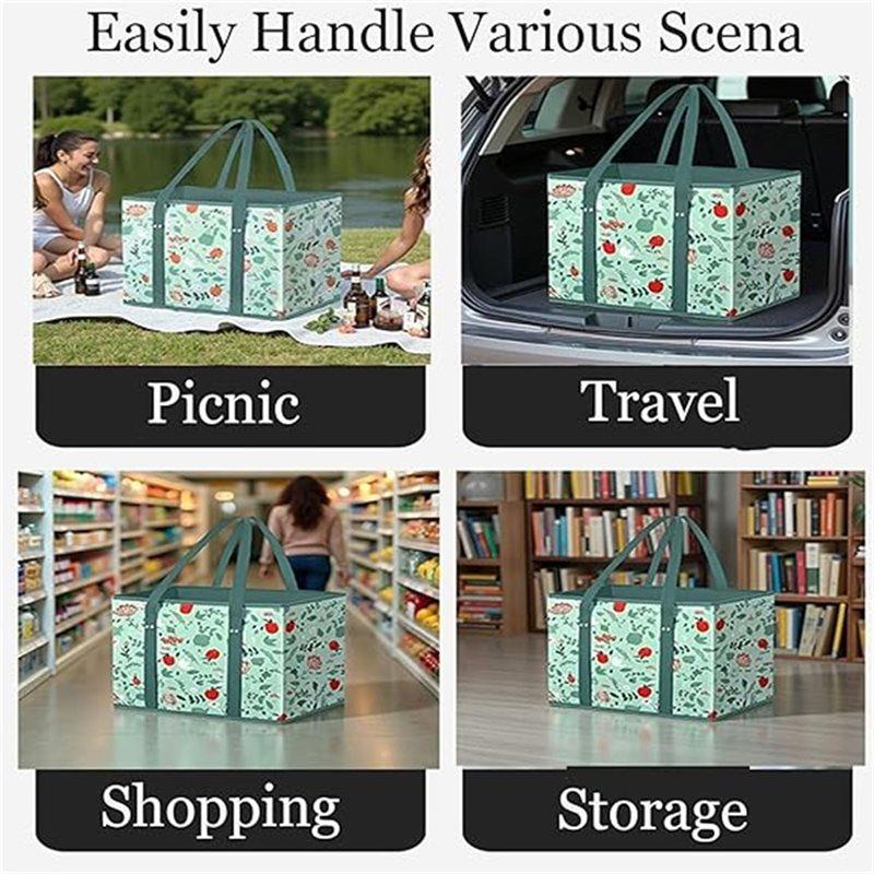 Reusable Grocery Bags, Large Capacity Non-Woven Foldable Picnic Bag, Reinforced Bottom With Handles, Grocery Bags