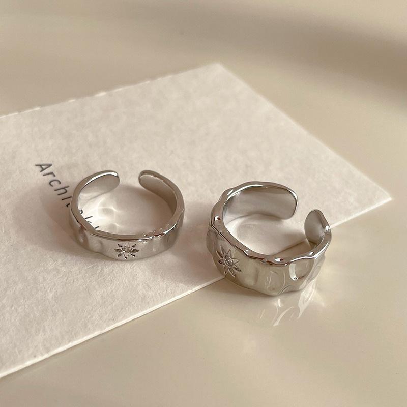 925 Silver Star Rings for Women Men Zircon Open End Couple Ring Wide Retro Daily Wearing Wedding Jewelry Gifts