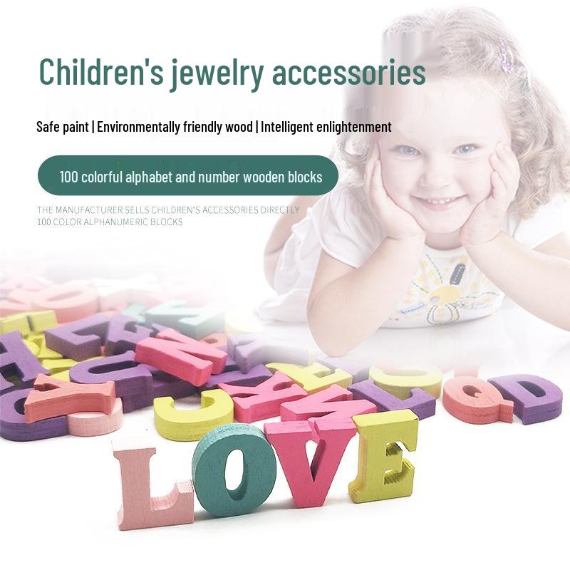 100pcs Eco-friendly Colored Wood Letter Ornaments for DIY Decorations and Teaching Letters 15mm