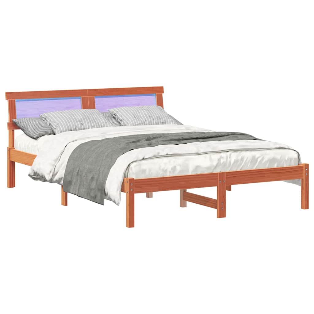 Bed Frame Wax Brown 140 X 190 Cm Solid Pine Wood