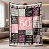 1pc Women's 50th Birthday Gift Blanket - Bohemian Ultrasound-Pressured Flannel Throw Suitable for 50th Party Decor, Pink & Black Bedspread for Couch, 