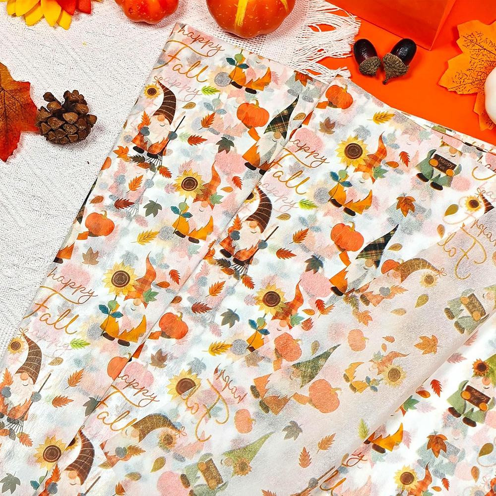 10pcs Thanksgiving Tissue Paper Fall Pumpkin Dwarf Gift Wrapping Paper DIY Craft Autumn Harvest Halloween Party Decorative Paper