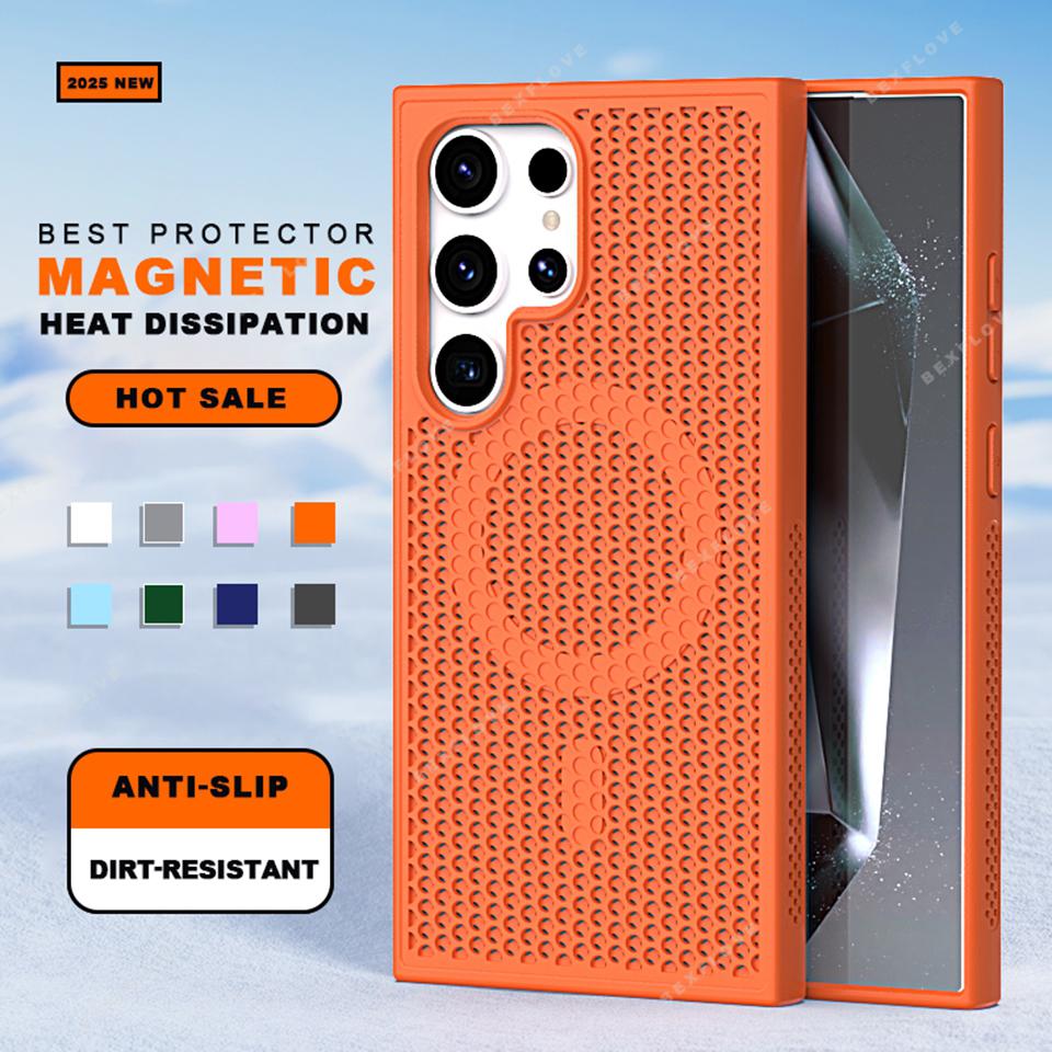 Heat Dissipation Magnetic Phone Case for Samsung Galaxy S22 S23 S24 S25 Ultra Plus S23FE Matte Magsafe Charging Shockproof Cover