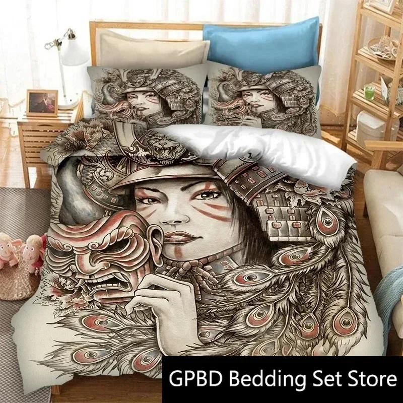 

3D Print Japanese Geisha Samurai Beding Set Double Twin King Soft Duvet Cover Warm Comforter Pilowcase Young Boys Young Girls Adult Peoples Bedrom 100*200cm Single