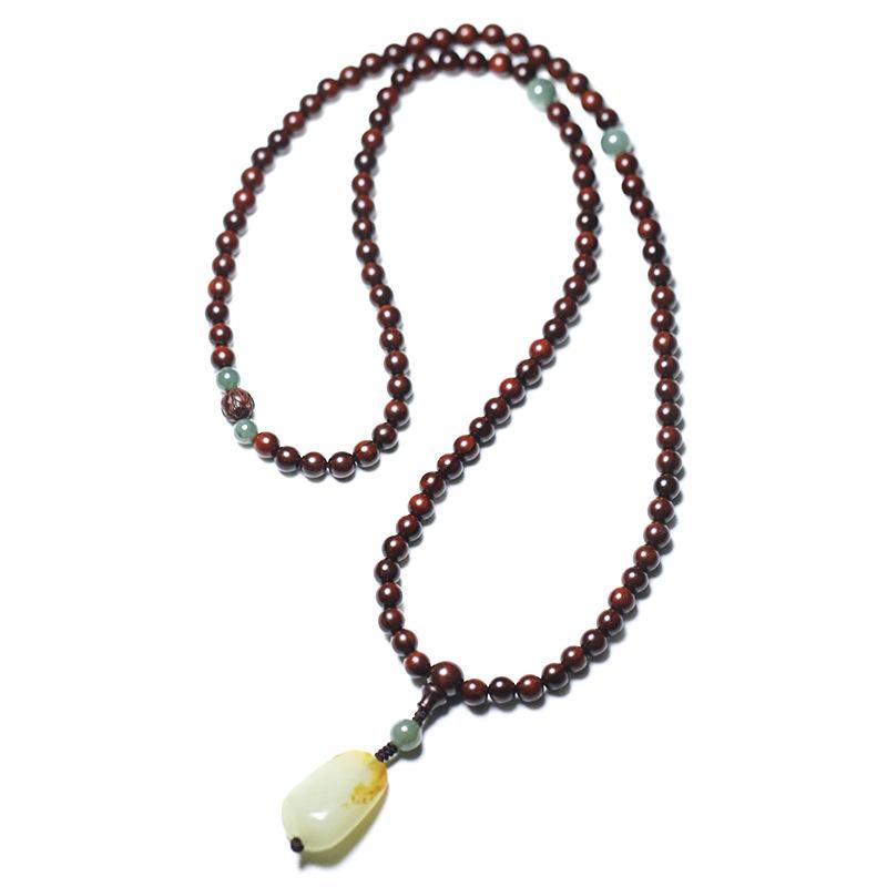 Indian small-leaf rosewood bracelet108Buddhist prayer beads, vintage woven jewelry, women's bracelet, Hetian jade pendant