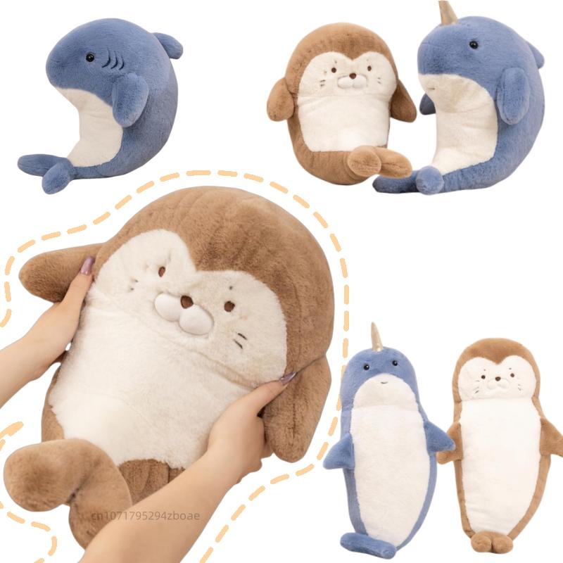 35/70cm Cartoon Adorable Marine Animal Seal Plush Doll Pillow Gentle Shark Narwhal Plush Toy Home Decor Appease Present Designed For Children