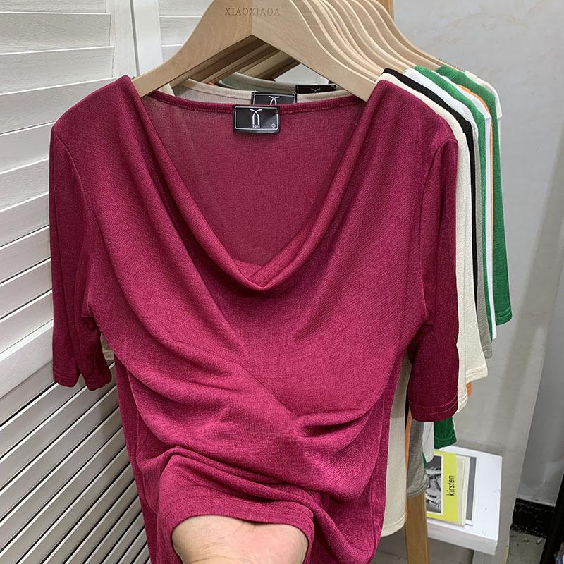 

Женская летняя футболка свободного кроя, слим-эффект, короткий рукав - новый модный дизайн One Size (45kg-60kg)