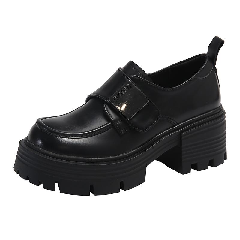 Zhike~ Platform High-heeled Loafers Women's Spring New 2025 Platform Muffin Small Leather Shoes British Style Single Shoes