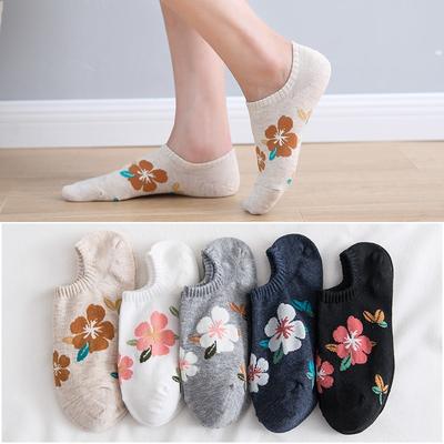 Cotton Socks For Women Invisible Casual Socks Shallow Mouth Ankle Socks Spring Flower Female Socks
