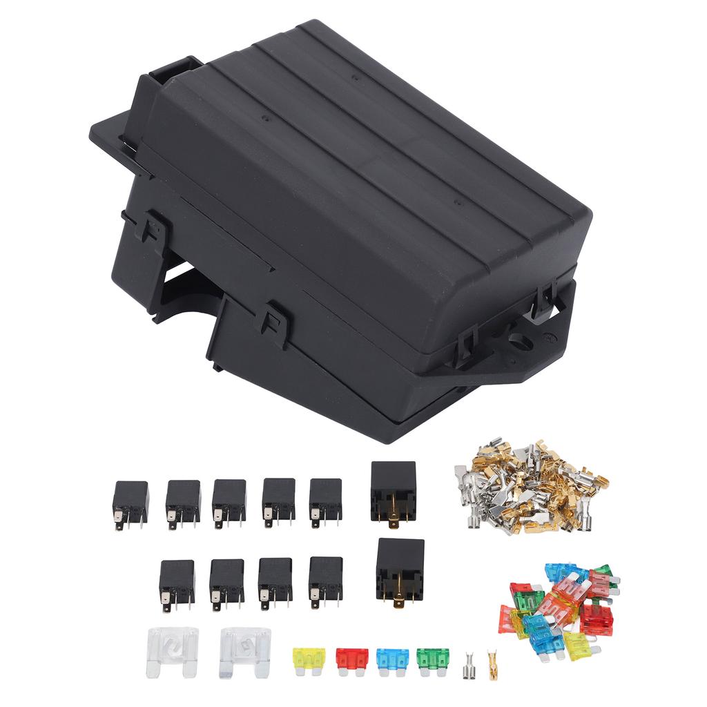 Fuse Relay Box Kit 2Pcs 5 Pin Relays 9Pcs 4 Pin Relays 24Pcs Blade Fuses with Crimp Terminals for