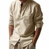 2026 Spring and Autumn Linen Shirt, Long Sleeve, Stand Collar, Breathable, Casual, Versatile Men's Shirt