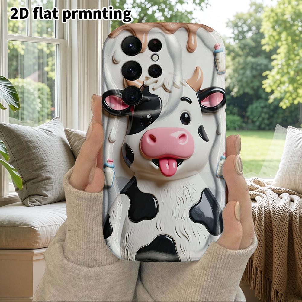 Phone Case: 2D Flat Samsung Galaxy A34 A35 M05 M06 S20 S22 S21 FE Plus 5G Protective Case, Couple Style, Cartoon Cow, Christmas and Halloween Gift