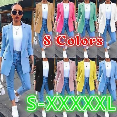 European & American Fashion Women's Mid-Length Lapel Cardigan Temperament Suit Jacket 2024