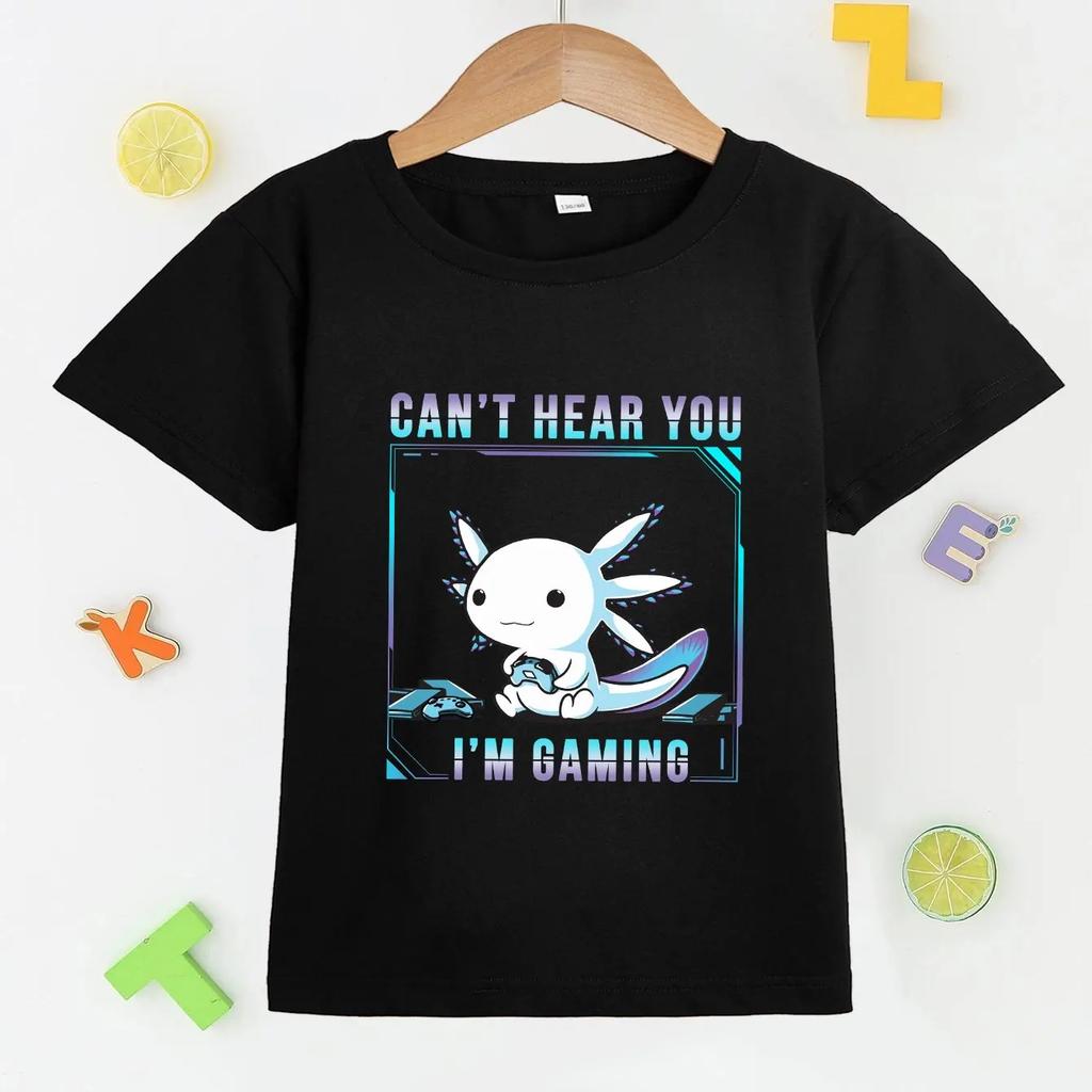 Cute Axolotl Print T Shirt, Tees for Kids Boys, Casual Short Sleeve T-shirtFor Summer Spring Fall, Tops As Gifts