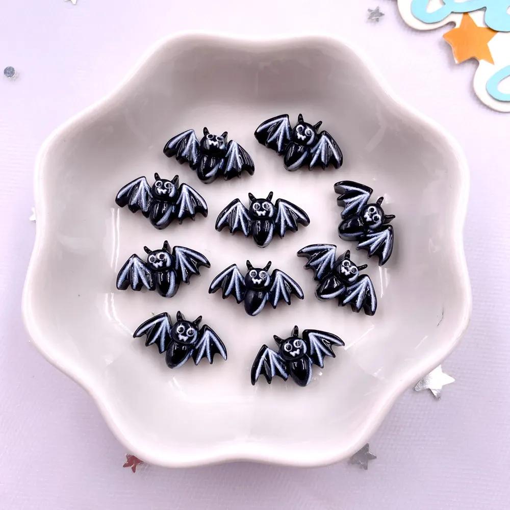 30pcs Resin Mini Colorful Painted Bat Pumpkin Skull Ghost Cat Figurines Flat Back Scrapbook DIY Halloween Decor  Nail Art M439 F