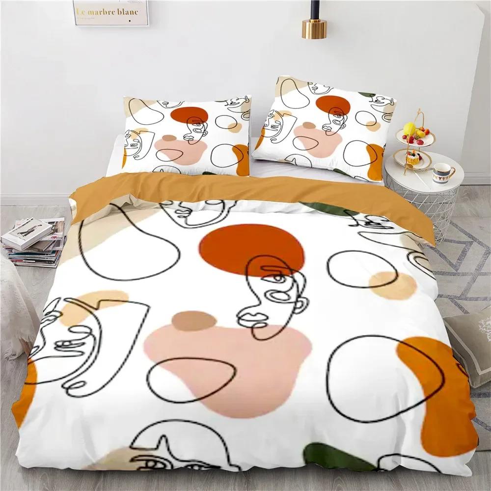 Abstraktes Gesicht King Queen Bettbezug Frau Portrait Bettwäsche Set Graffiti Bettbezug Fantasy Design Polyester Bettbezug