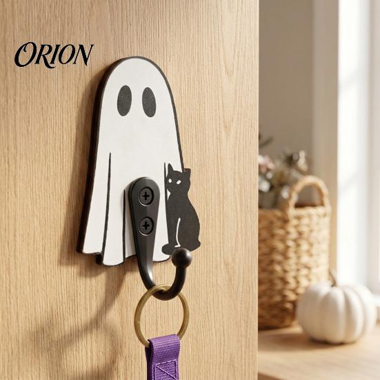 Halloween Home Decorations Ghost Cat Wooden Hanging Hook for Keys Hats, Decorative Cute Pumpkin Wall Hooks Hanger, Living Room Bedroom Entryway