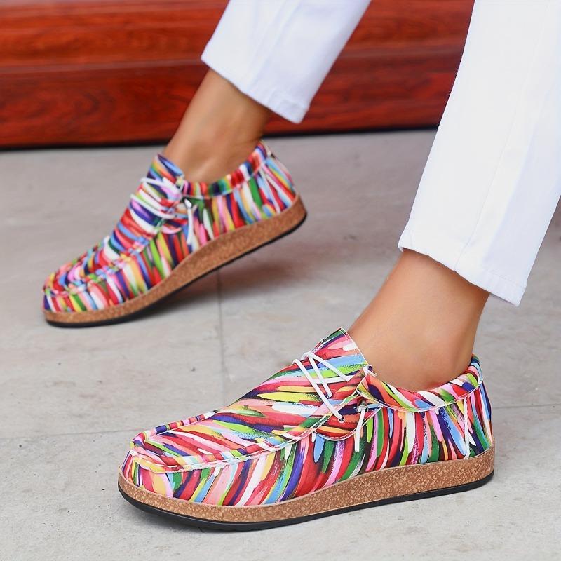 Women's Sexy Striped Casual Shoes - All-Season Flat Sneakers with Plain Toe, Hand Washable Fabric Upper Faux Cover Insole