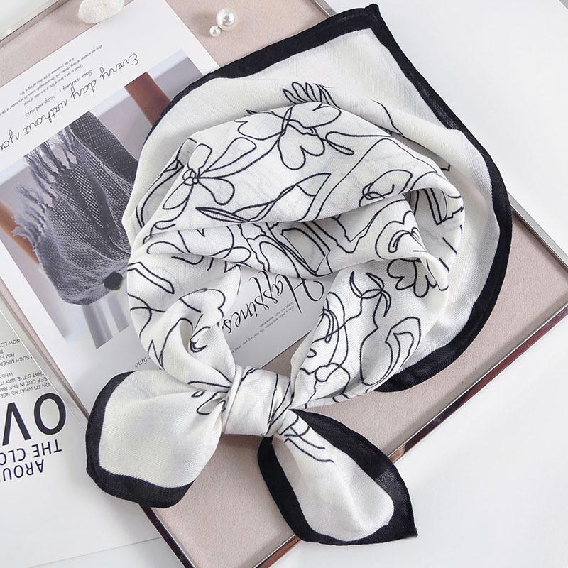 

2025 Новый хлопково-льняной маленький квадратный шарф для женщин - Тонкий летний для защиты шеи 70-70 cm