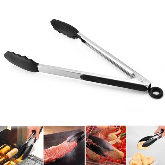 9/12inch Kitchen Tongs Silicone Baking Cooking BBQ Non-stick Bread Salad Clip