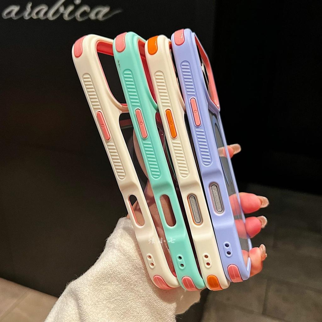 Applicable to iPhone17promax mobile phone case transparent contrasting color magnetic suction three-in-one anti-skid Apple 16 protective case 15