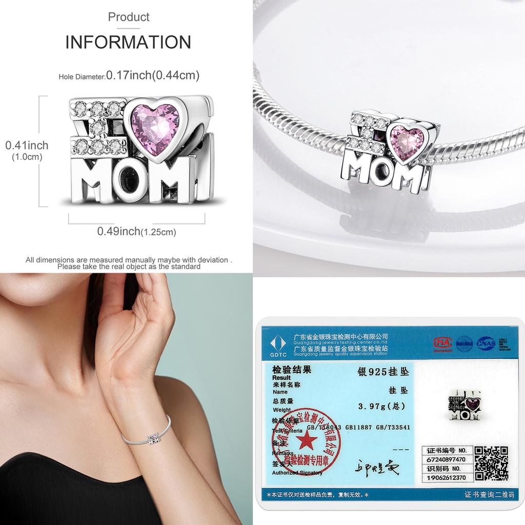 925 Silver Charms Love Mom Mother Family Pendant Charms Beads Mother's Day Fit 925 Original Bracelet DIY Woman Jewelry Gift