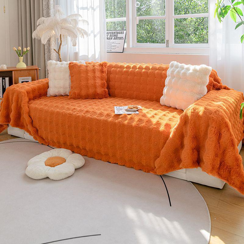 Thickened Silky Rabbit Fur Sofa Cover & Cushion Blanket