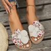Women'S Floral Decor Flat Flip Flops - Casual Open-Toe Comfort Slides, White with Yellow Centers, EVA Sole, Summer Beach Wear, Casual Footwear