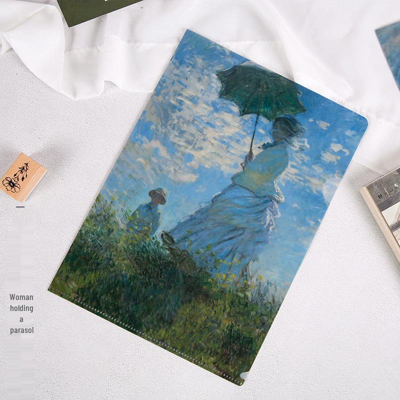 World-Famous Paintings L-Shaped A4 Folder - Monet & Van Gogh Art Design for Students and Office