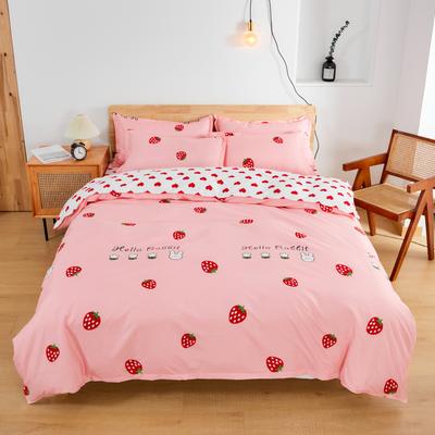Kawaii Erdbeer Bettwäscheset Rosa Bettbezugsets Wendbare Niedliche Bettdeckenbezüge für Mädchen Frauen Raumdeko Weicher Steppdeckenbezug
