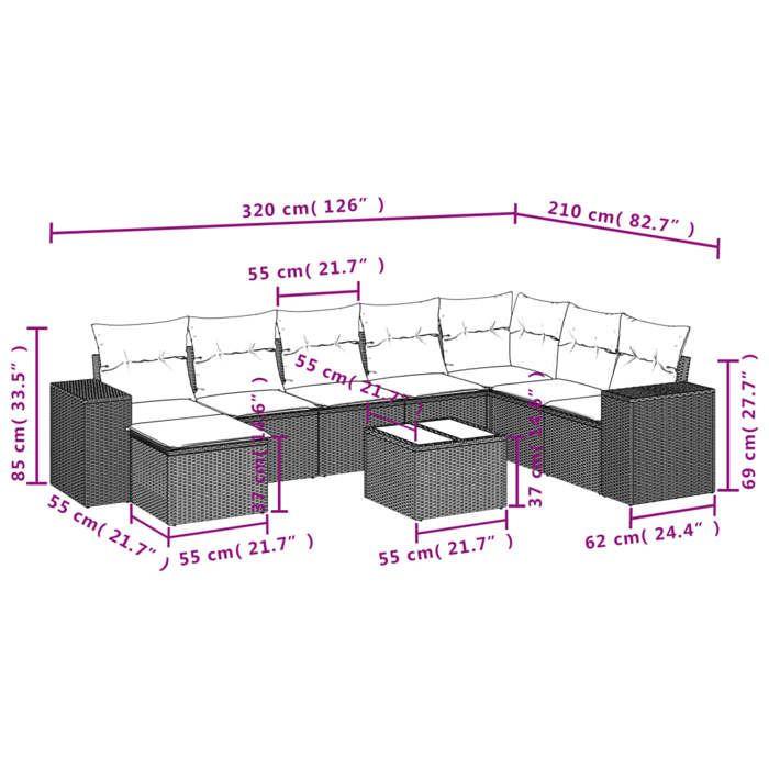 VidaXL Garden Lounge Set with Cushions 9 Pcs, Patio Sofas, Patio Furniture Set, Outdoor Furniture, Beige 3222968