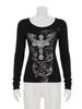 Gothic Print Slim Fit Crew Neck Short Sleeve Women's T-Shirt