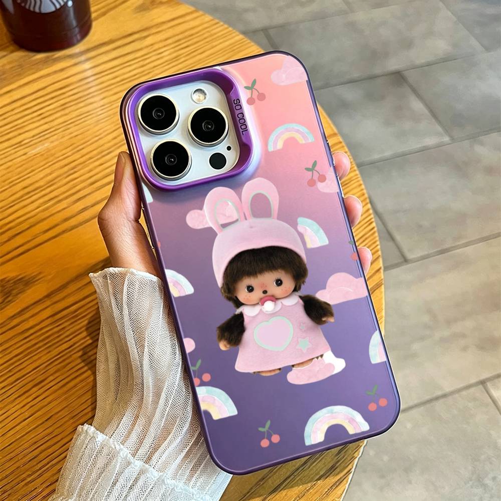 Cute M-monchhichis Phone Case For iPhone 17,16,15,14,13,12,11 Plus,Pro Max,XS,Colorful Silver Purple Cover iPhone14ProMax