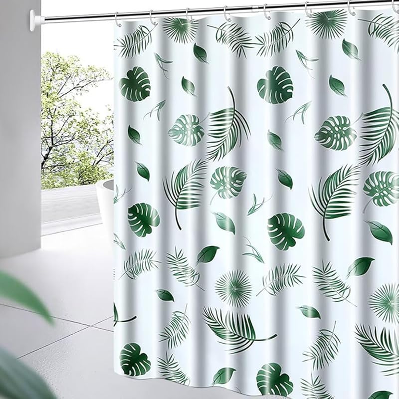 Shower Curtain Liner, 4G PEVA Green Leaf Shower Liner, Plastic Waterproof Shower Curta, 72x72 inch with Grommet Holes 3 Magnetic Weights