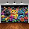 2D Colorful Kittens & Flowers Backdrop Cloth, Bright Art Photo Background
