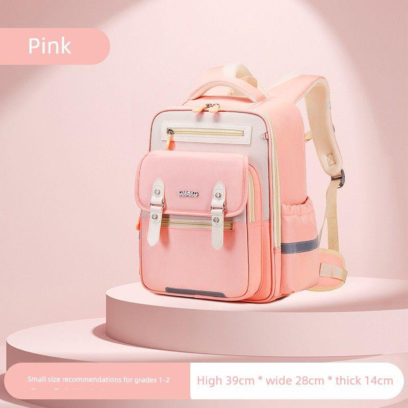 

Schoolbag for Primary School Students from Grade One to Grade Three Burden Relief Spine Protection Girls Large Capacity Water Repellent Boys Backpack Pink small size